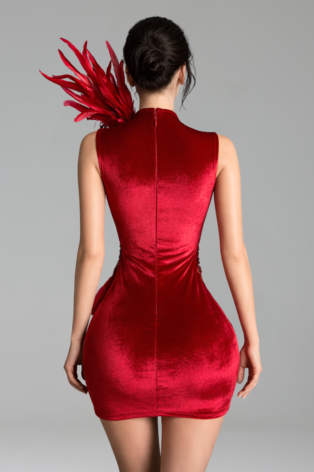 Feathered Embellished Sheer Mini Dress - LAROSABRIDE