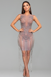 Crystal Fringe Illusion Dress - LAROSABRIDE