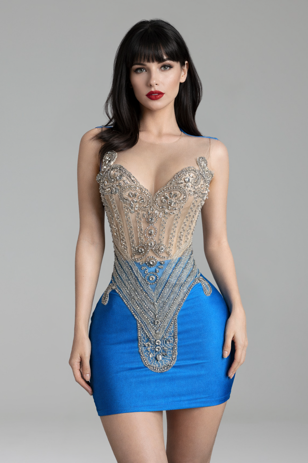 Sheer Embellished Corset Mini Dress - LAROSABRIDE
