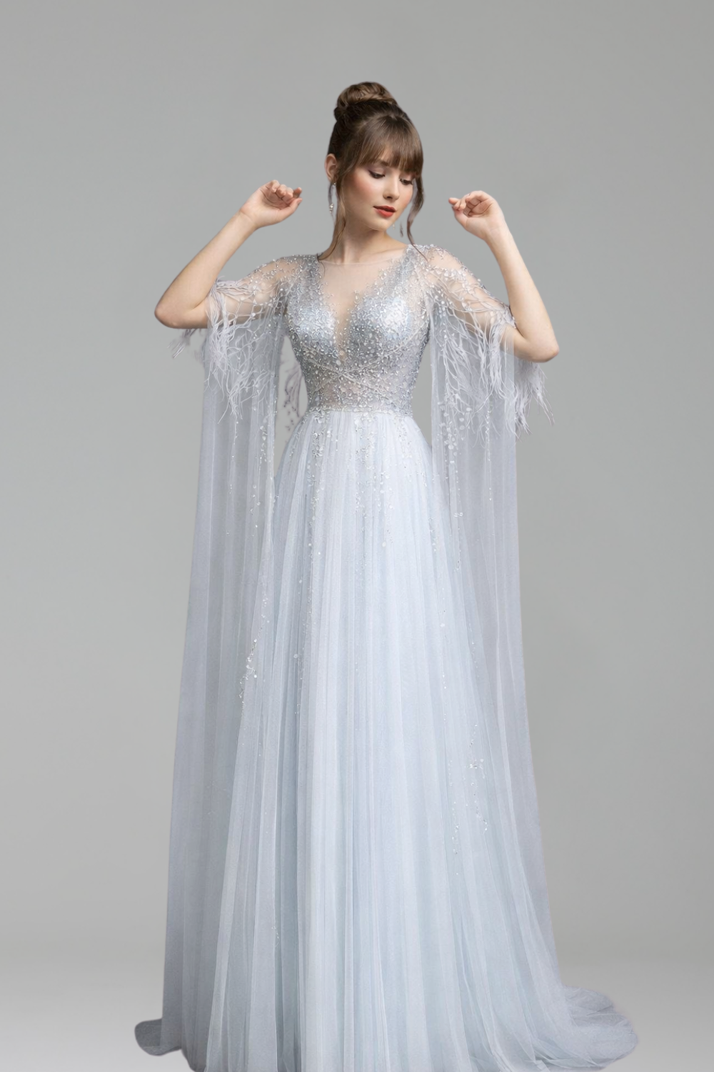 Feather Cape Shawl Dress-Larosabride