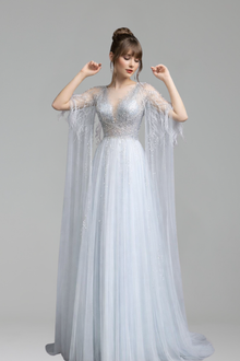 Feather Cape Shawl Dress-Larosabride