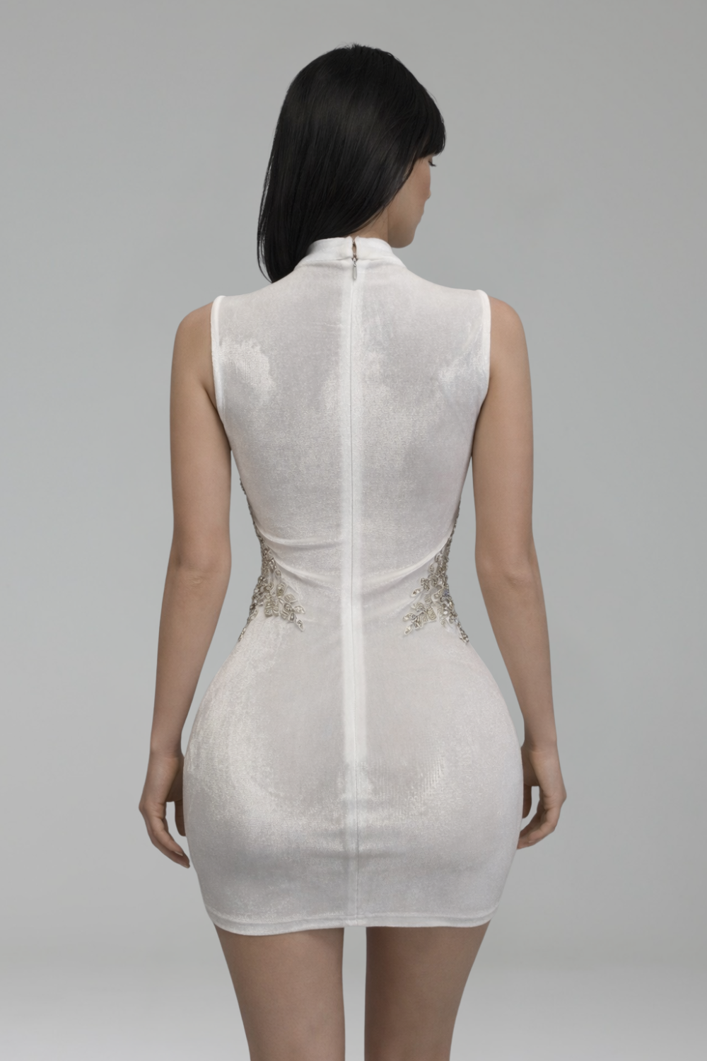 High Neck Crystal Cutout Mini Dress - LAROSABRIDE
