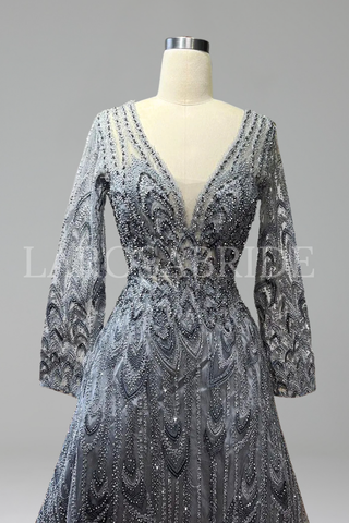 Lace Beaded A-Line Gown