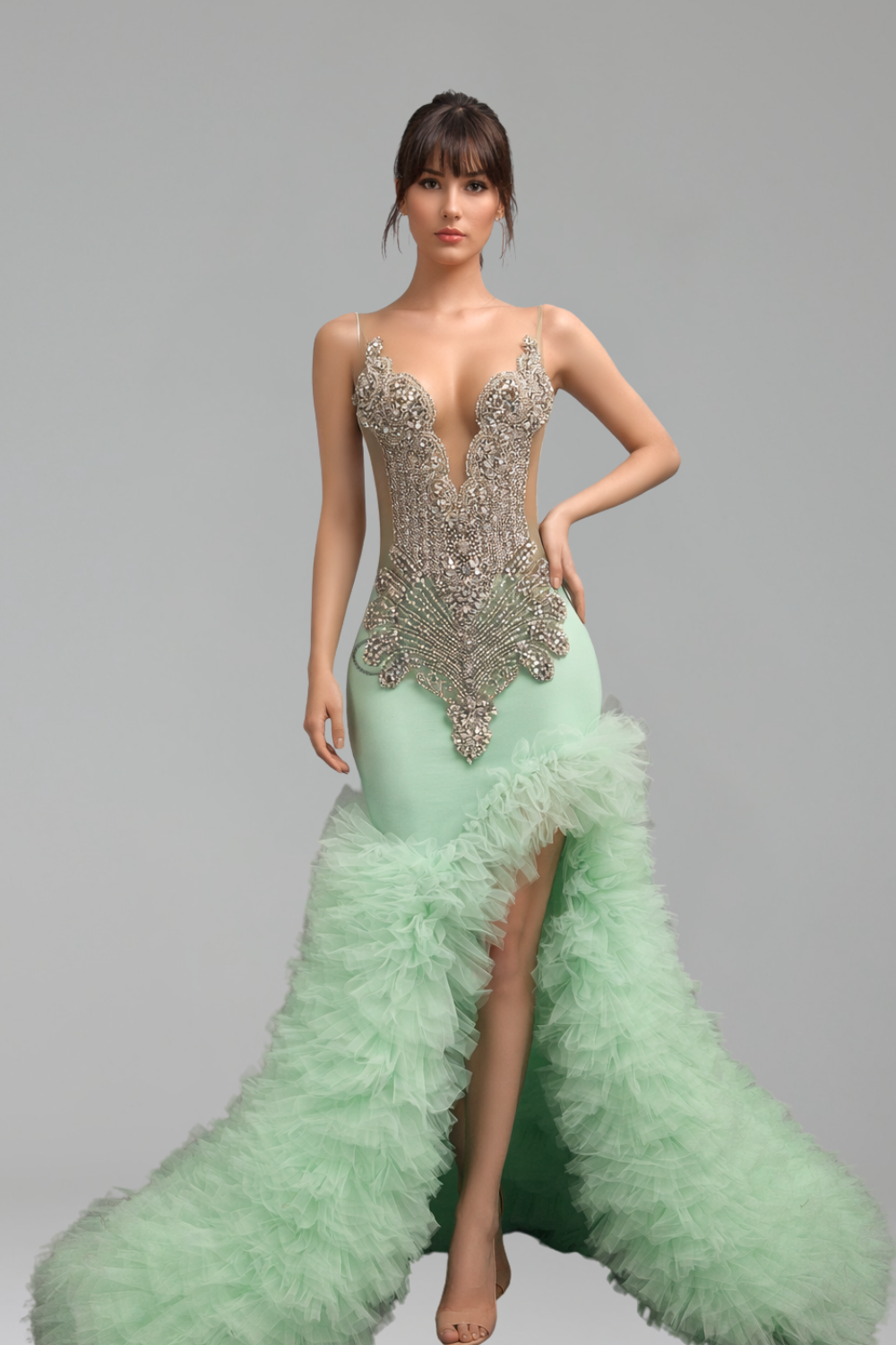 Beaded Illusion Mermaid Evening Dress - LAROSABRIDE