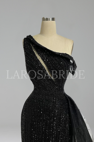 One Shoulder Beaded Mermaid Gown - LAROSABRIDE
