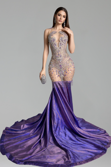 Crystal Embellished Illusion Mermaid Gown - LAROSABRIDE