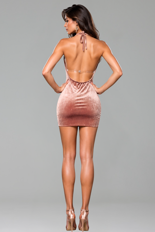 Halter Crystal Illusion Mini Dress