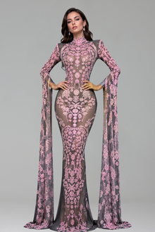 Embroidered Illusion Cape Sleeve Gown - LAROSABRIDE