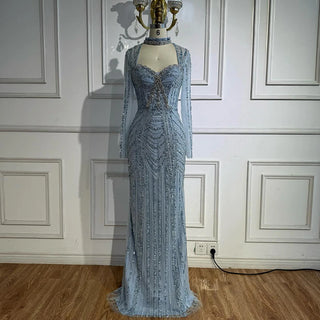 Ships in 2 to 5 Days - 2025 Caramel Beaded Mermaid Evening Gown – Long Sleeve Formal Dress for Weddings & Parties