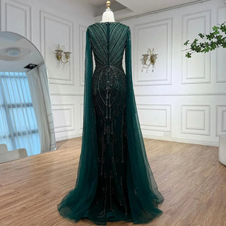 Ships in 2 to 5 Days - Luxury Beige-Pink Beaded Evening Gown – 2025 Formal Dress with Cape Sleeves