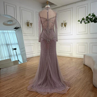 Ships in 2 to 5 Days - Luxury Nude Beaded Arabic-Style Evening Dress – Elegant Gown with Detachable Overskirt
