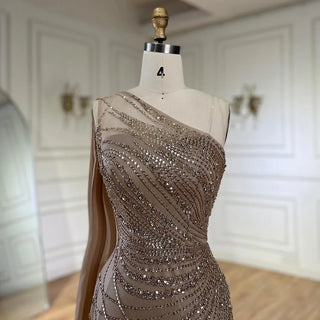 Ships in 2 to 5 Days - Mint Mermaid One-Shoulder With Overskirt Beaded Feathers Evening Dress - Gown for Women's Wedding Party