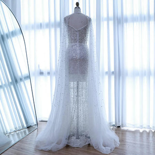 Ships in 2 to 5 Days - Luxury Purple Beaded Sequin Mermaid Evening Gown with Cape – Elegant Formal Dress