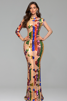 Multicolor Mirror Sequin Gown - LAROSABRIDE