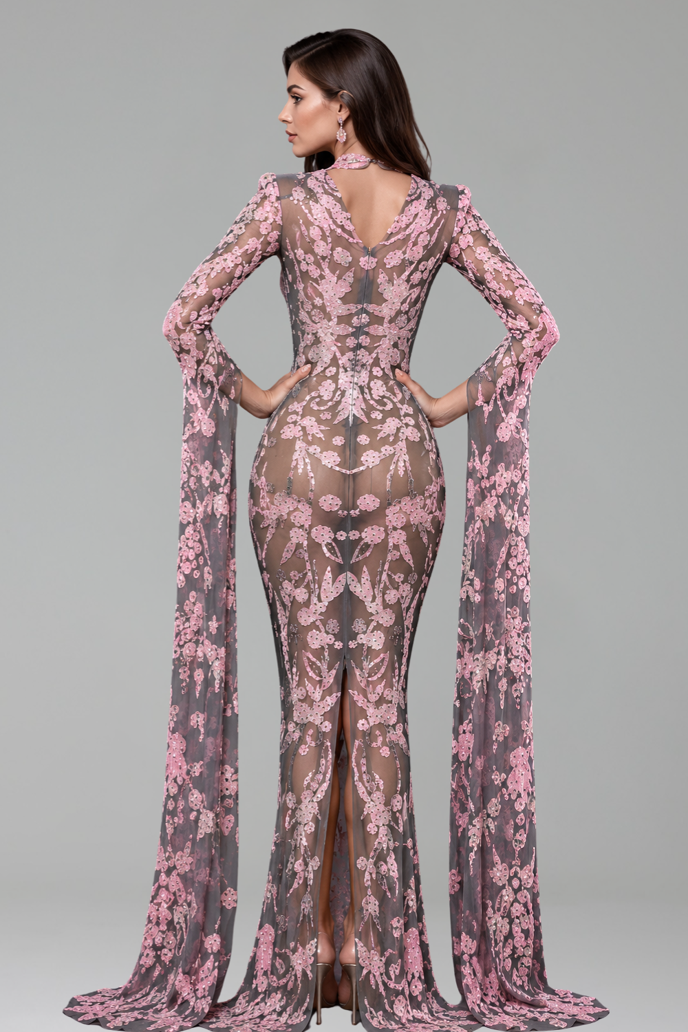 Embroidered Illusion Cape Sleeve Gown - LAROSABRIDE