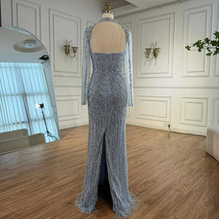 Ships in 2 to 5 Days - 2025 Caramel Beaded Mermaid Evening Gown – Long Sleeve Formal Dress for Weddings & Parties