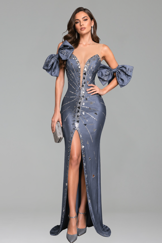 Steel Blue Bow Accent Gown