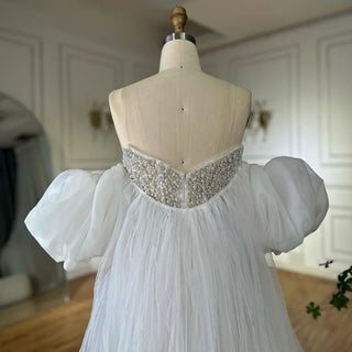 Ships in 2 to 5 Days - 2025 White Beaded Strapless Evening & Wedding Gown with Detachable Puffy Sleeves – Formal Party Dress
