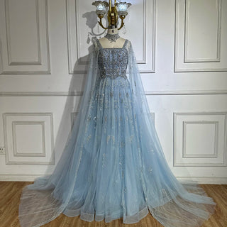 2025 Arabic Nude A-Line Cape Sleeve Crystal Beaded Saudi Evening Dresses Gowns for Formal Occasions