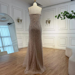 Turquoise Beaded Mermaid Evening Dress with Detachable High-Neck Overlay and Strapless Inner Gown