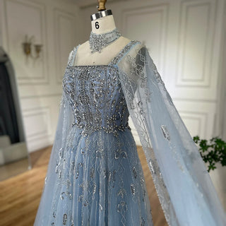 2025 Arabic Nude A-Line Cape Sleeve Crystal Beaded Saudi Evening Dresses Gowns for Formal Occasions