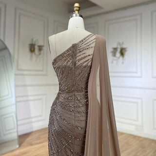 Ships in 2 to 5 Days - Mint Mermaid One-Shoulder With Overskirt Beaded Feathers Evening Dress - Gown for Women's Wedding Party