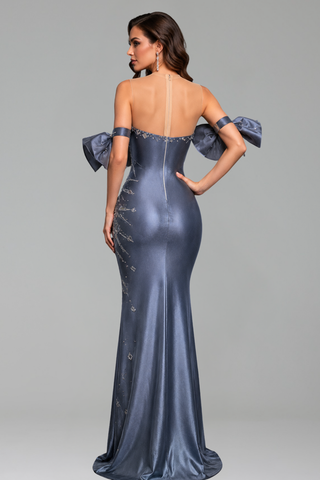 Steel Blue Bow Accent Gown