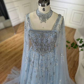 2025 Arabic Nude A-Line Cape Sleeve Crystal Beaded Saudi Evening Dresses Gowns for Formal Occasions