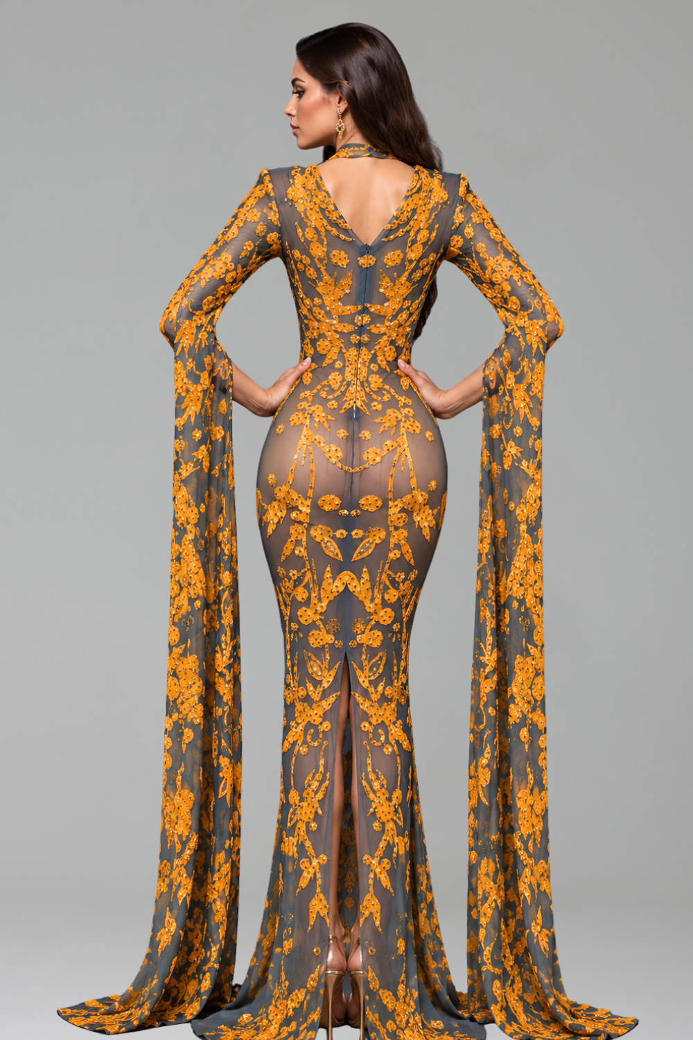 Embroidered Illusion Cape Sleeve Gown - LAROSABRIDE