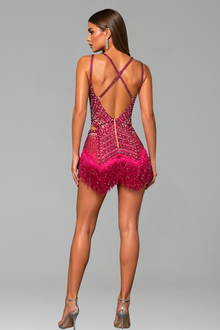 Beaded Fringe Cutout Mini Dress - LAROSABRIDE