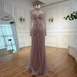 Ships in 2 to 5 Days - Luxury Nude Beaded Arabic-Style Evening Dress – Elegant Gown with Detachable Overskirt