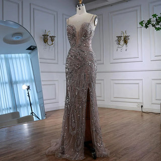 Ships in 2 to 5 Days - Saudi Arabic Spaghetti Strap Mermaid Evening Dress with High Slit for Formal Occasions