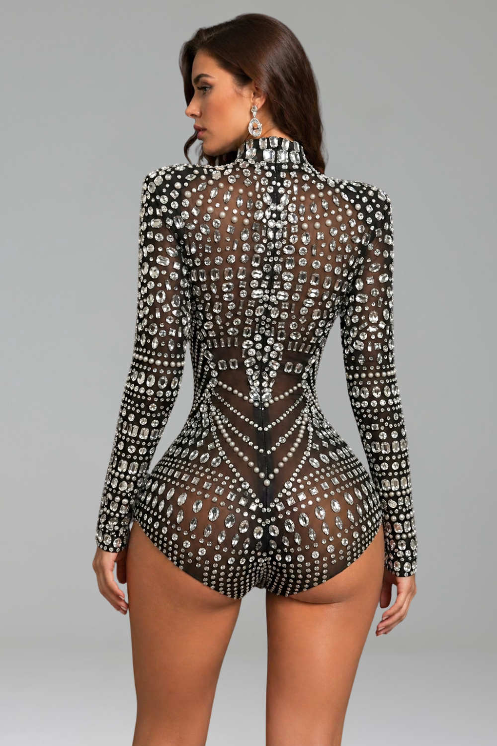 Crystal Embellished Sheer High-Neck Bodysuit - LAROSABRIDE