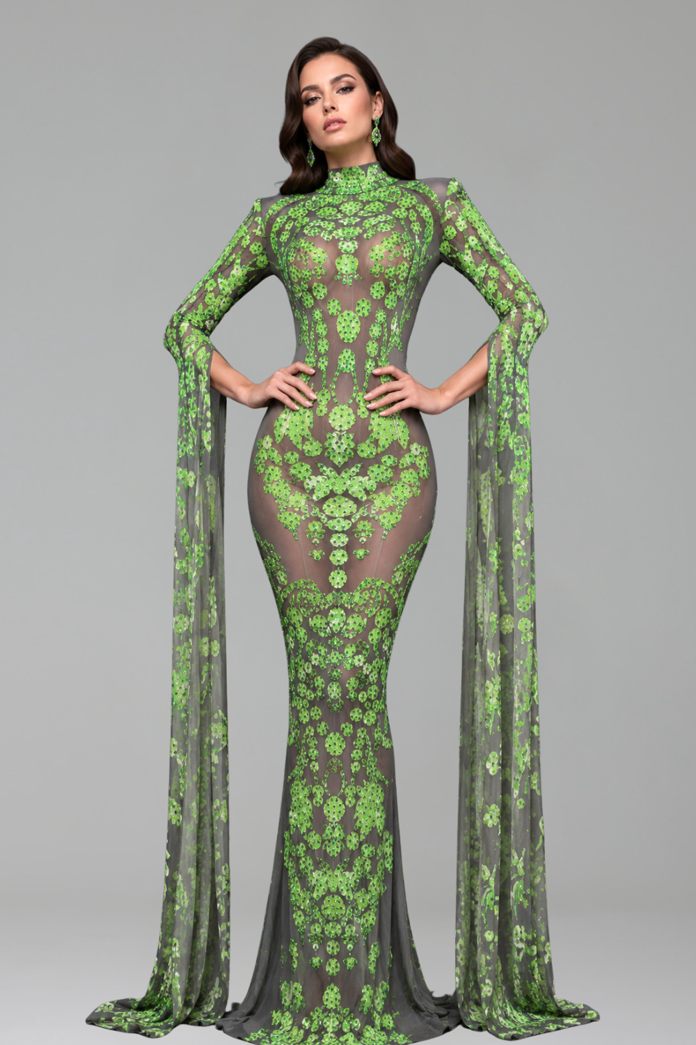 Embroidered Illusion Cape Sleeve Gown - LAROSABRIDE