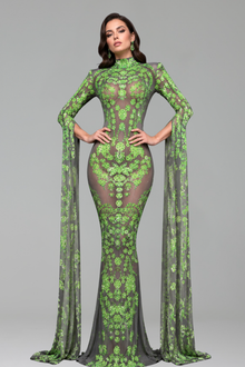 Embroidered Illusion Cape Sleeve Gown - LAROSABRIDE