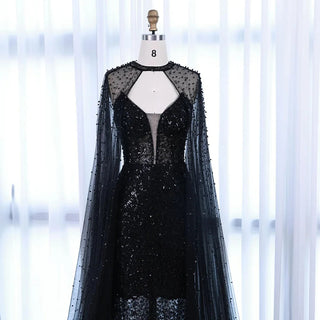 Ships in 2 to 5 Days - Luxury Purple Beaded Sequin Mermaid Evening Gown with Cape – Elegant Formal Dress