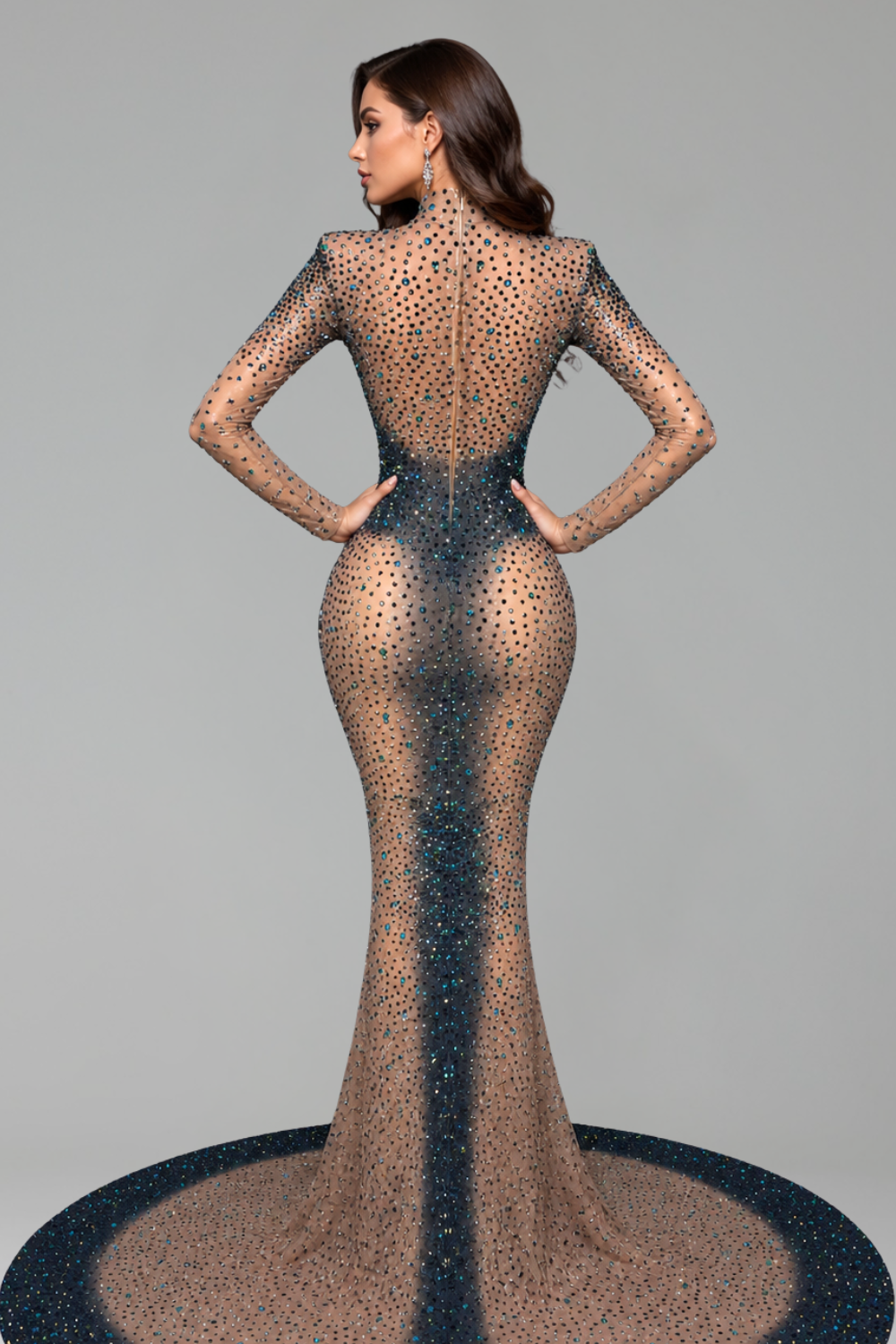 Sheer Crystal Column Gown - LAROSABRIDE