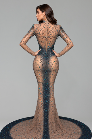 Sheer Crystal Column Gown