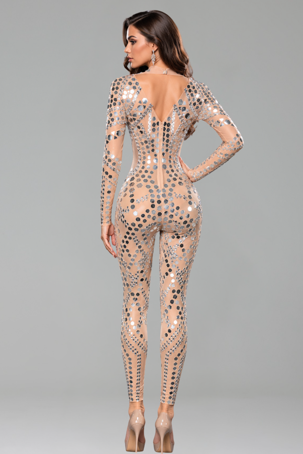 Mirror Embellished Illusion Catsuit - LAROSABRIDE