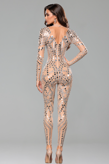 Mirror Embellished Illusion Catsuit - LAROSABRIDE