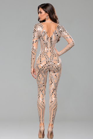Mirror Embellished Illusion Catsuit
