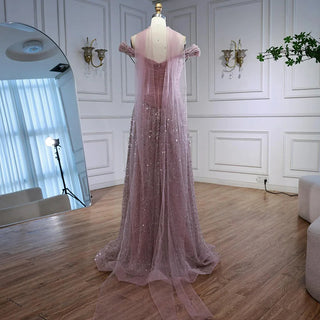 Ships in 2 to 5 Days -Luxury Arabic A-Line Evening Dress with Cape – 2025 Formal Gown
