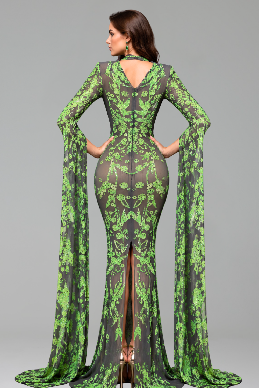 Embroidered Illusion Cape Sleeve Gown - LAROSABRIDE