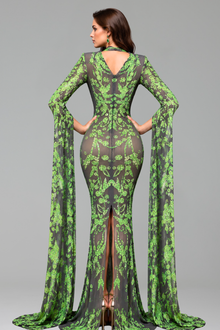Embroidered Illusion Cape Sleeve Gown - LAROSABRIDE