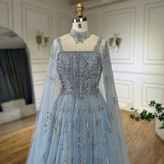 2025 Arabic Nude A-Line Cape Sleeve Crystal Beaded Saudi Evening Dresses Gowns for Formal Occasions