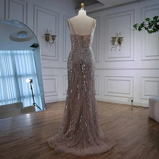 Ships in 2 to 5 Days - Saudi Arabic Spaghetti Strap Mermaid Evening Dress with High Slit for Formal Occasions