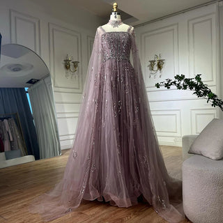 2025 Arabic Nude A-Line Cape Sleeve Crystal Beaded Saudi Evening Dresses Gowns for Formal Occasions