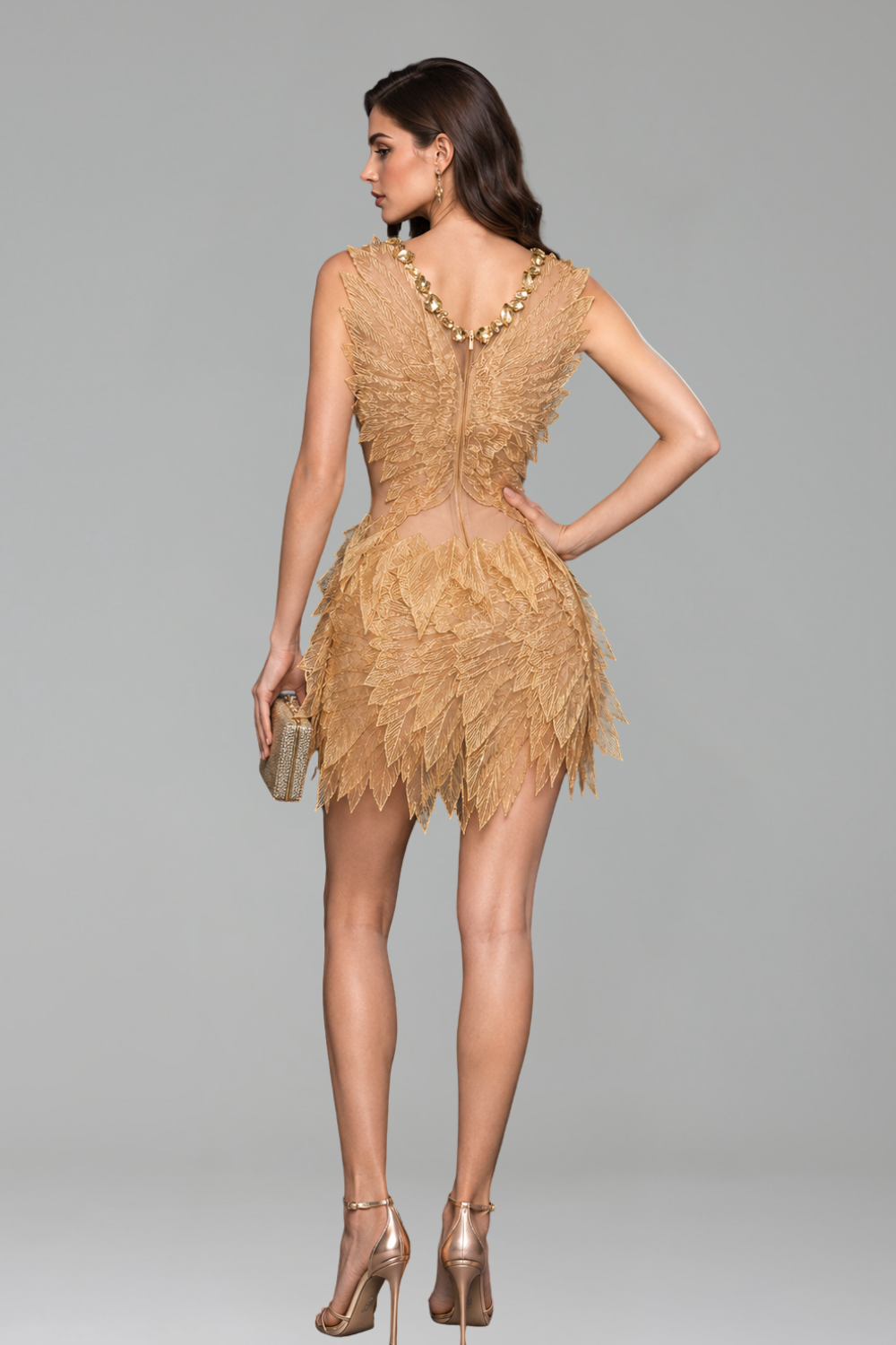 Embellished Butterfly Mini Dress - LAROSABRIDE