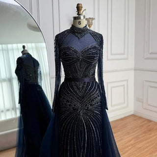 Ships in 2 to 5 Days - Luxury Nude Beaded Arabic-Style Evening Dress – Elegant Gown with Detachable Overskirt