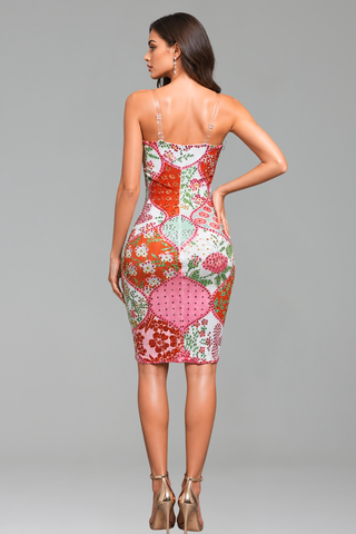 Floral Patchwork Fitted Midi Dress